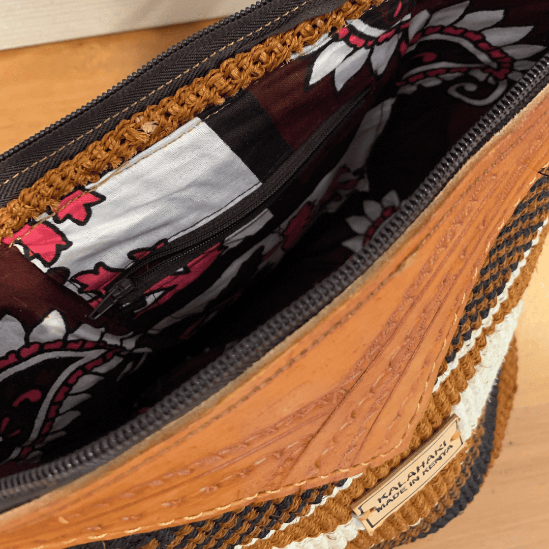 Lined Sisal Bag - Tan/Black - Image 2